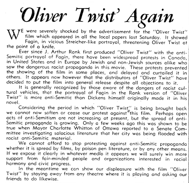 JWB 1952_Oliver Twist editorial